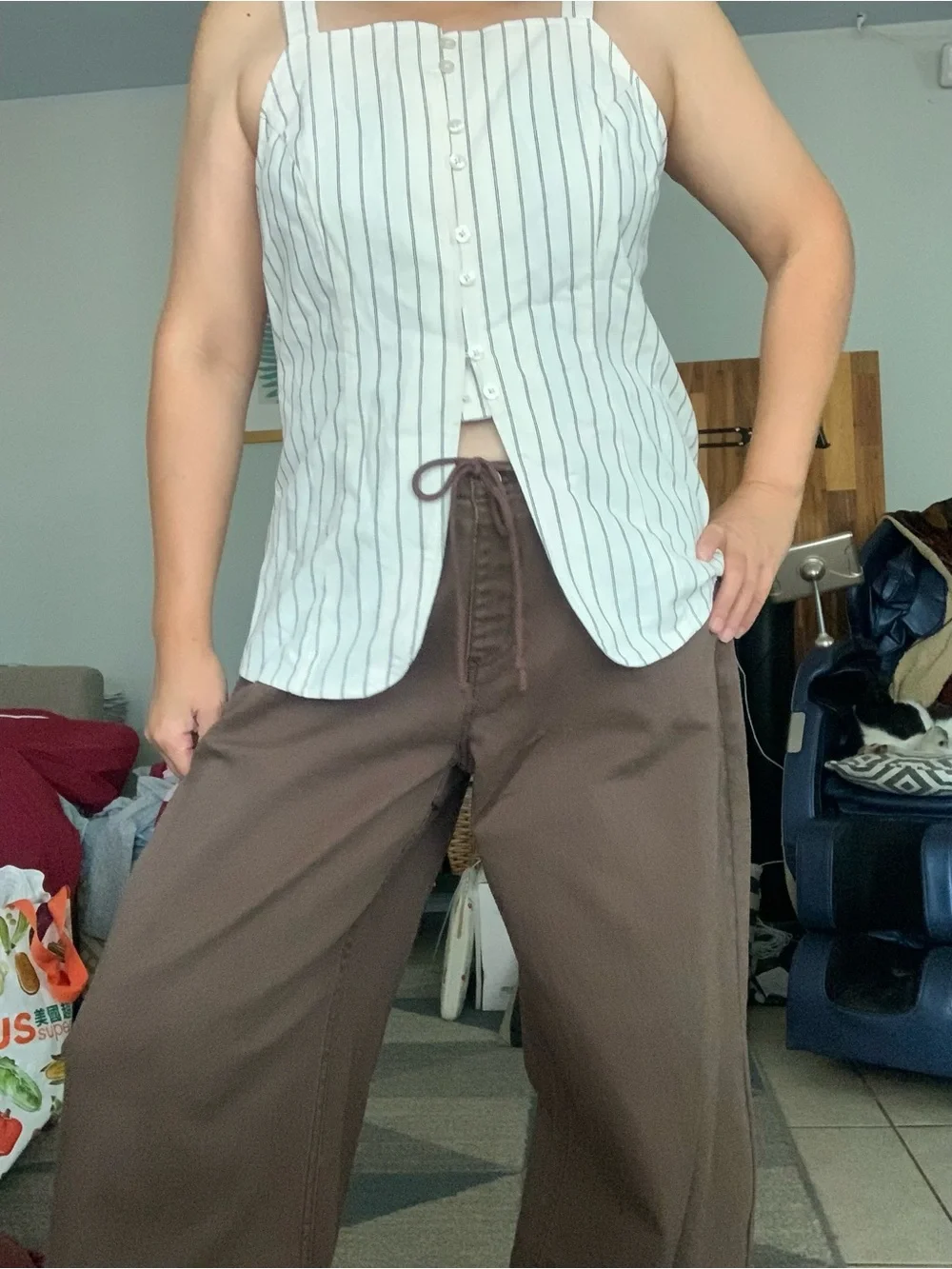 NWT No Boundaries Wide Leg Grommet Drawstring Jeans - Brown